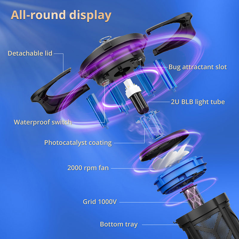 Structural Detail of Dual-Function Insect Killer - Fan Suction + High Voltage Grid.
