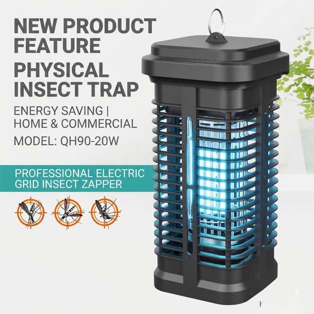Kolma QH90-20W Architectural Pillar Bug Zapper - 20W High-Efficiency Physical Insect Trap for 80m² Coverage.