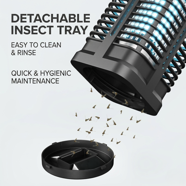 Detachable Mosquito Collection Tray and 3000V Internal Grid Maintenance for Kolma QH90-20W Bug Zapper.